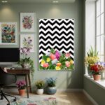 Quadro Decorativo Flores Com Listras - 70x50cm