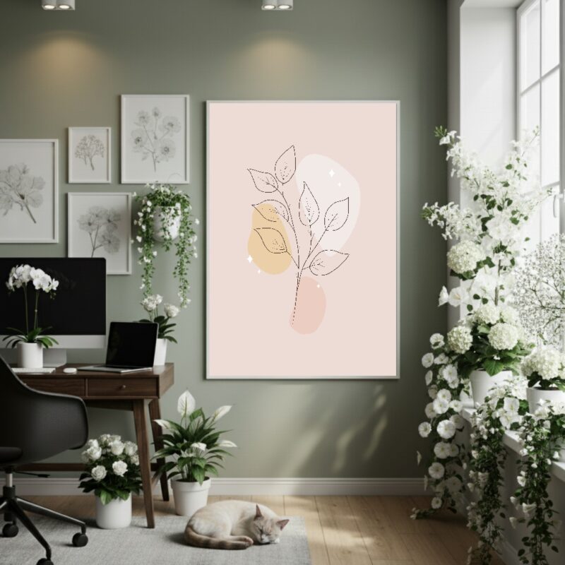 Quadro Decorativo Folhagem Pastel - 70x50cm