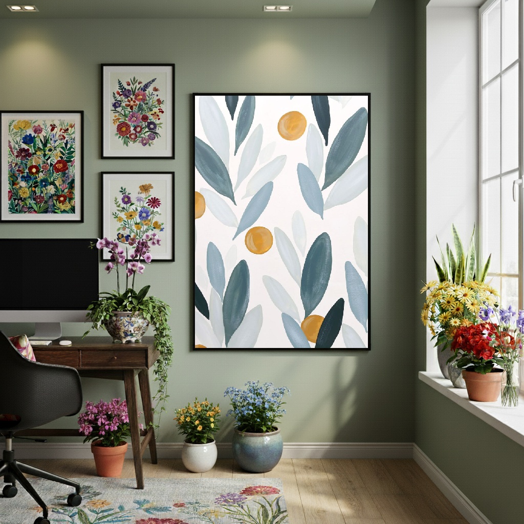 Quadro Decorativo Folhas E Frutas - 70x50cm