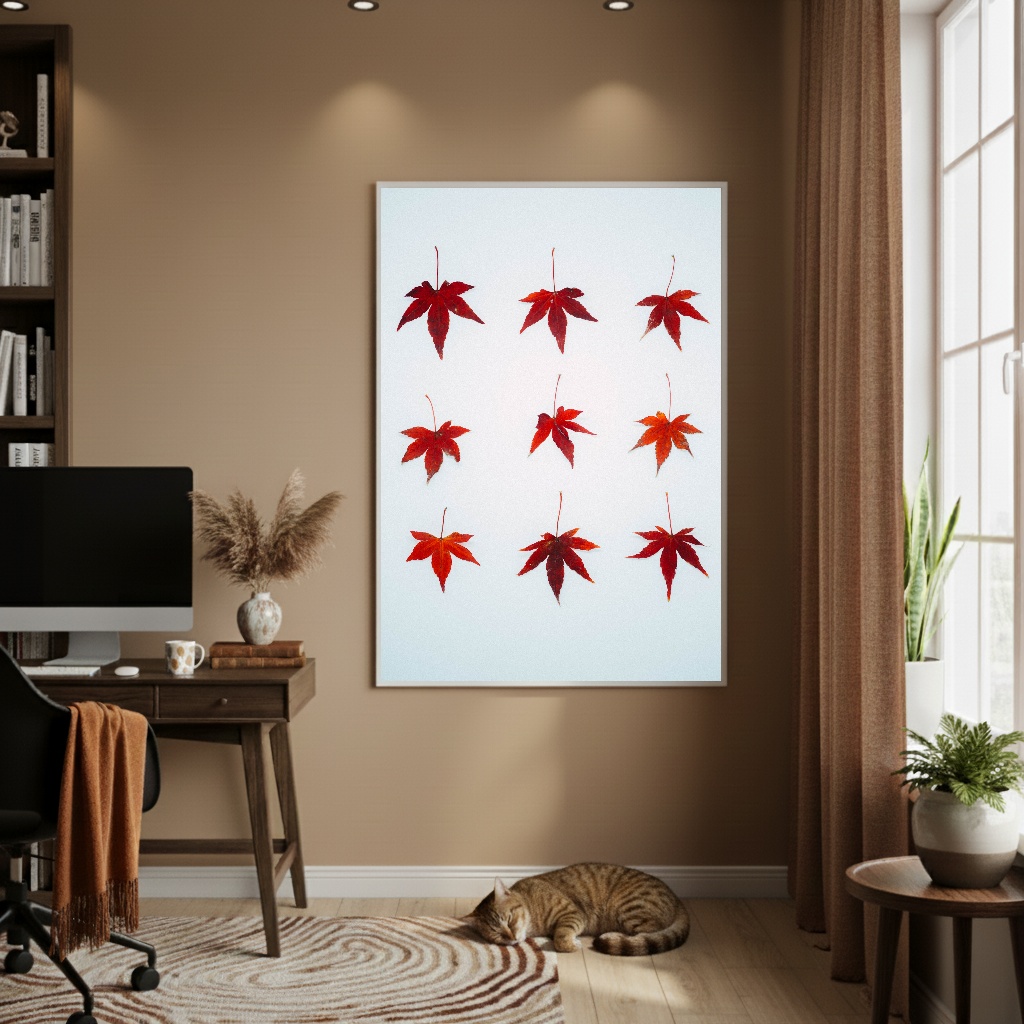 Quadro Decorativo Folhas Vermelhas - 70x50cm