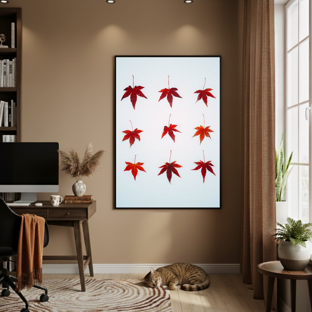 Quadro Decorativo Folhas Vermelhas - 70x50cm