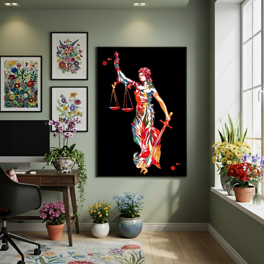 Quadro Decorativo Justiça Em Cores - 70x50cm