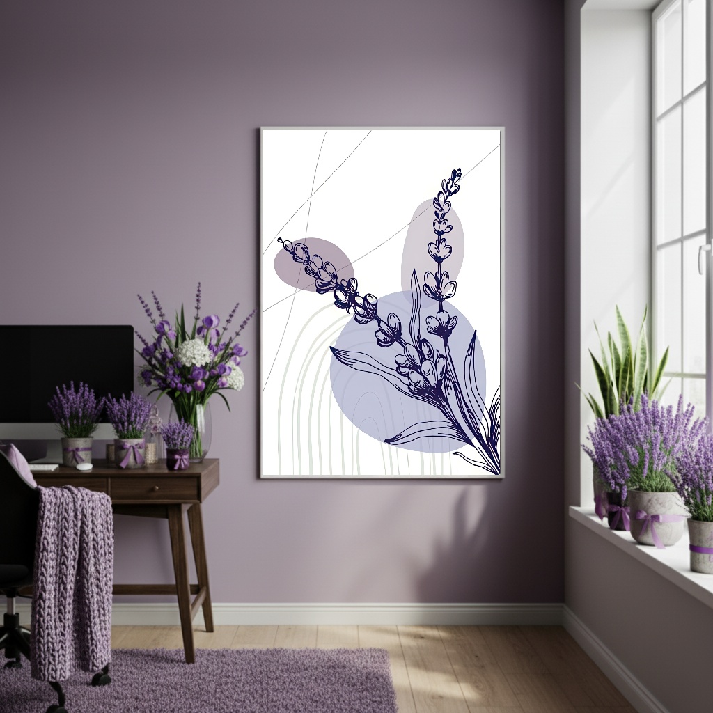 Quadro Decorativo Lavanda Pintada - 70x50cm