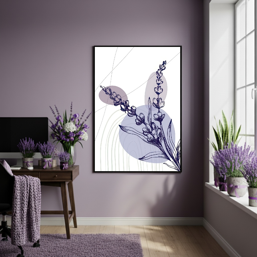 Quadro Decorativo Lavanda Pintada - 70x50cm