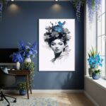 Quadro Decorativo Mulher Com Flores - 70x50cm
