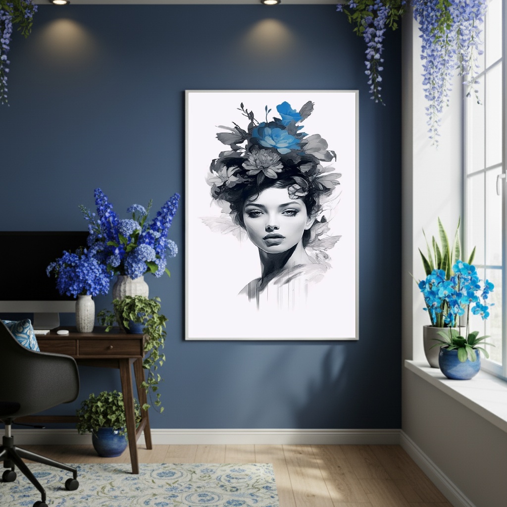 Quadro Decorativo Mulher Com Flores - 70x50cm