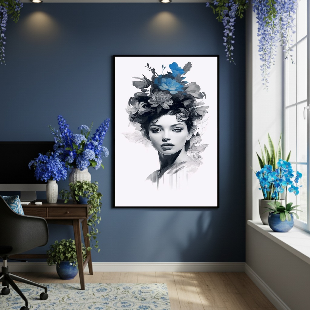 Quadro Decorativo Mulher Com Flores - 70x50cm