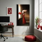 Quadro Decorativo Mulher Com Peixe Vermelho - 70x50cm