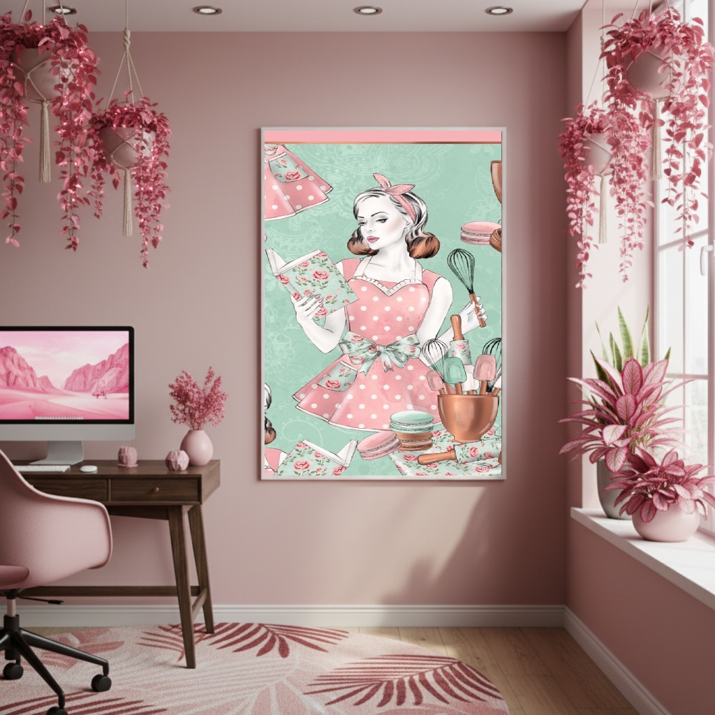 Quadro Decorativo Mulher Confeiteira - 70x50cm