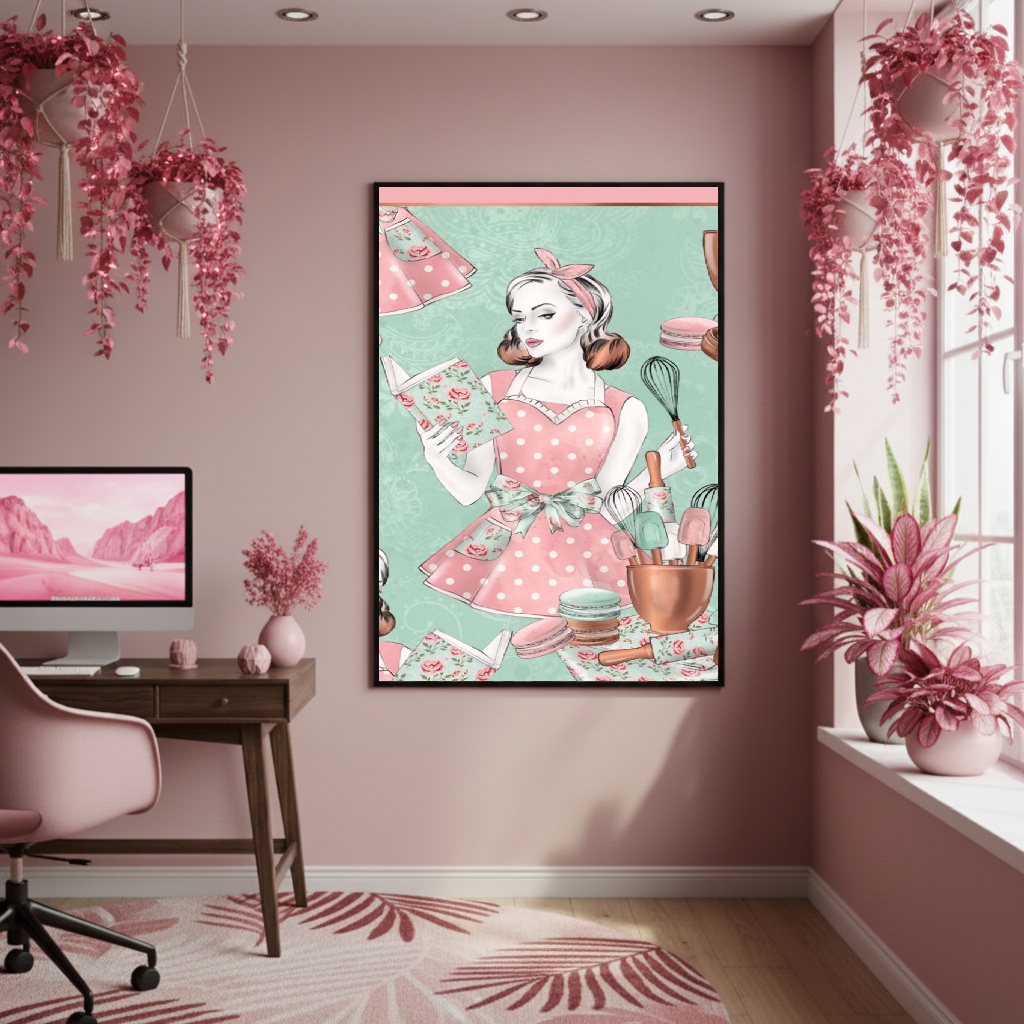 Quadro Decorativo Mulher Confeiteira - 70x50cm