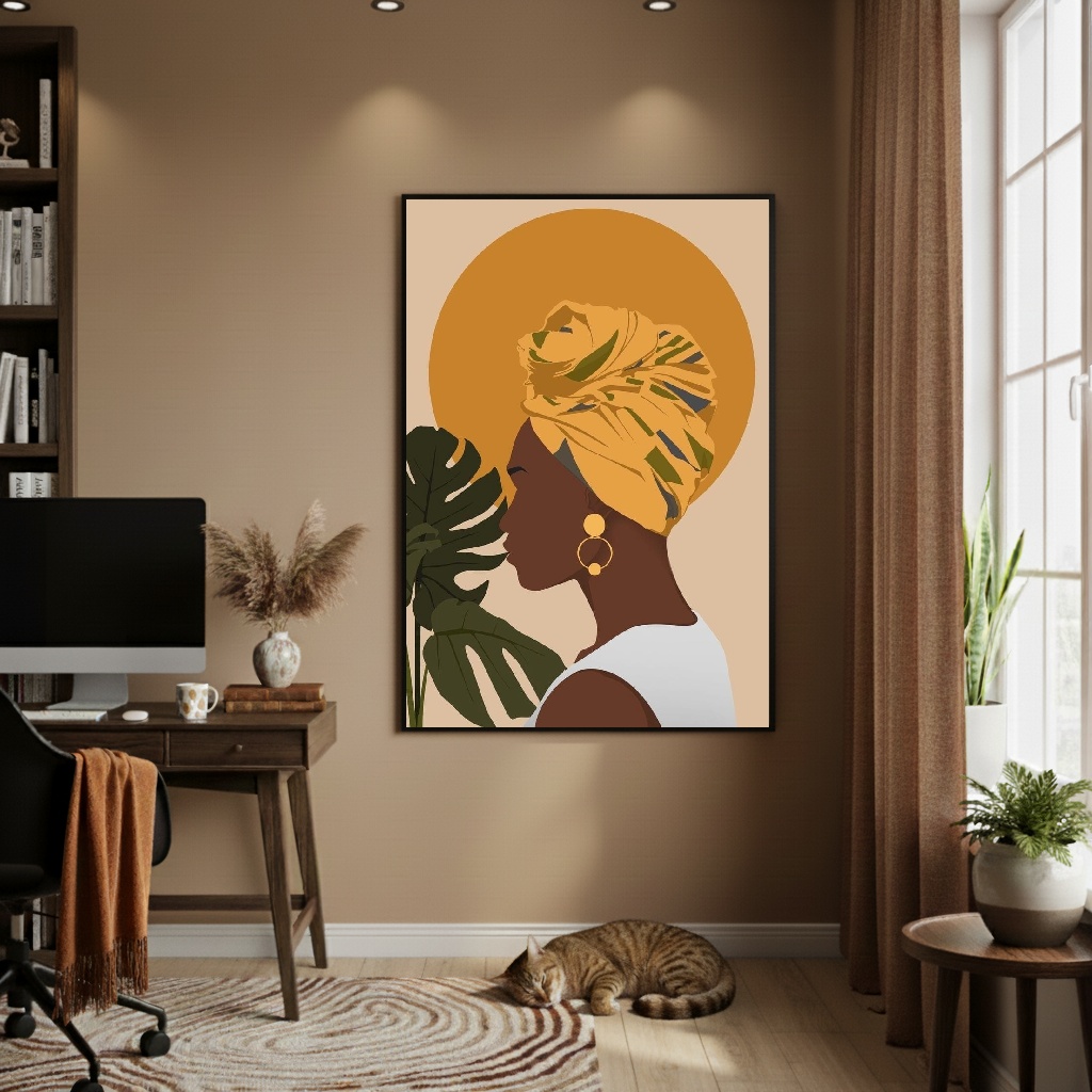 Quadro Decorativo Mulher De Turbante - 70x50cm