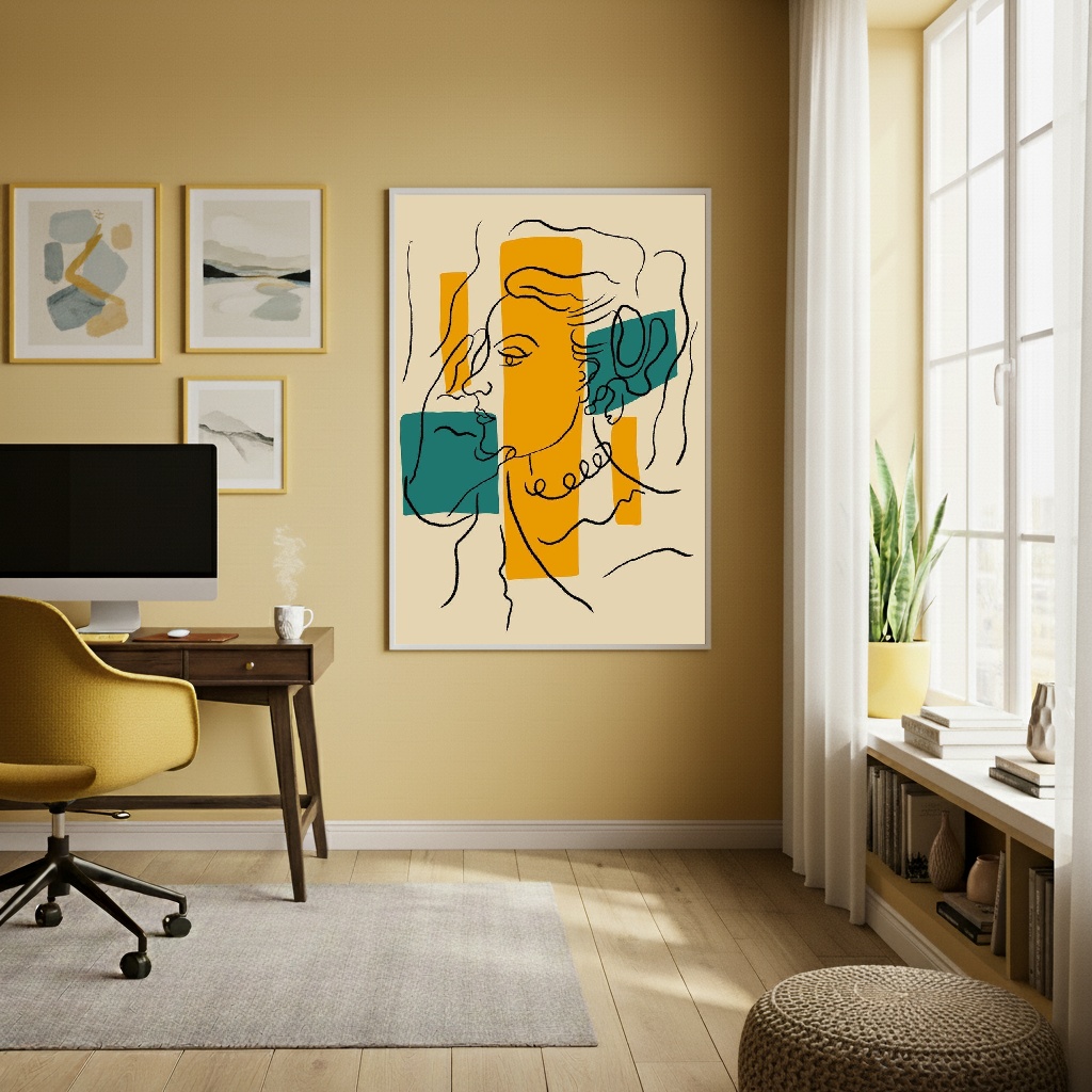 Quadro Decorativo Mulher Em Line Art - 70x50cm