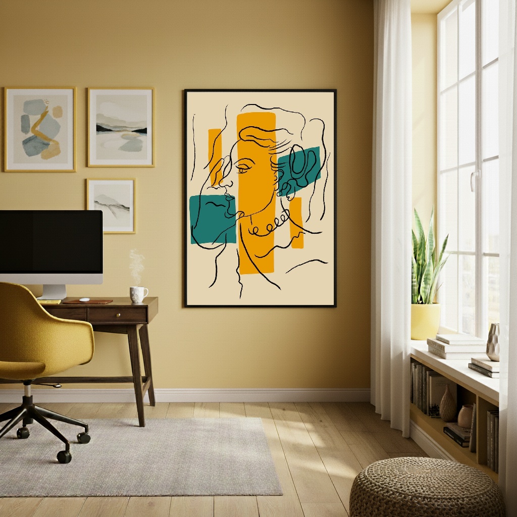 Quadro Decorativo Mulher Em Line Art - 70x50cm