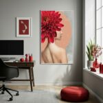 Quadro Decorativo Mulher Flor Vermelha - 70x50cm