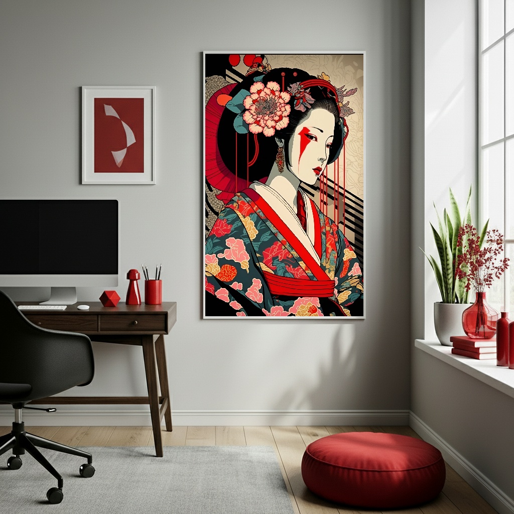 Quadro Decorativo Mulher Gueixa - 70x50cm