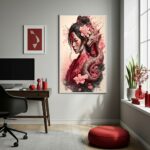 Quadro Decorativo Mulher Gueixa Dragão - 70x50cm