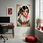 Quadro Decorativo Mulher Old School - 70x50cm