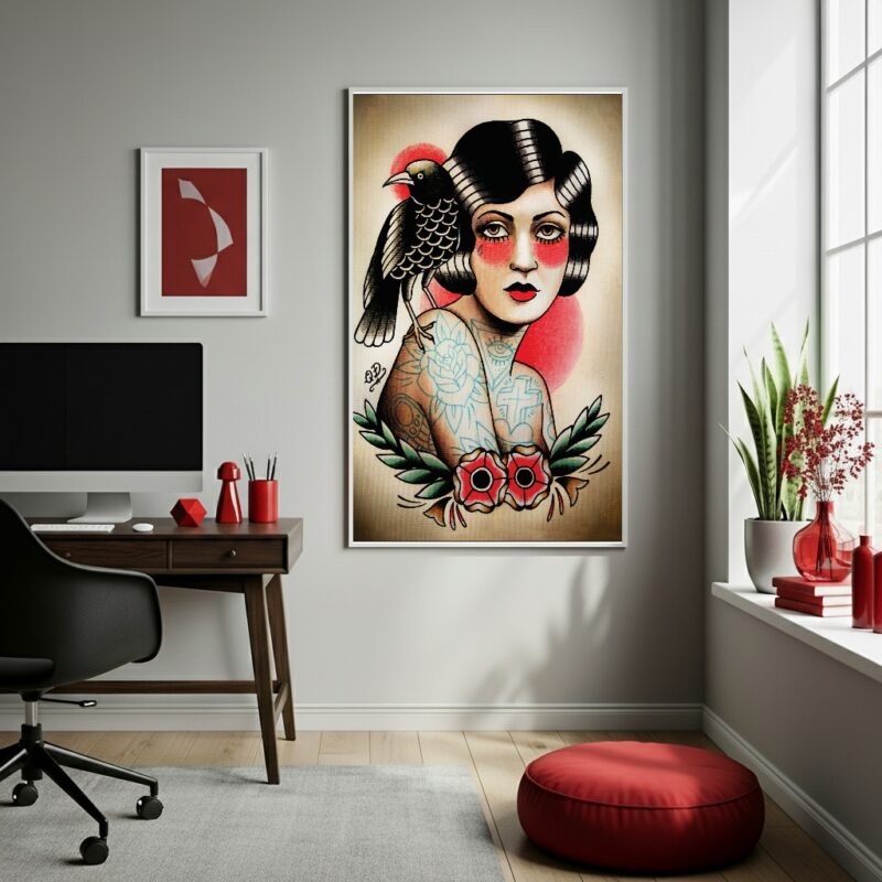 Quadro Decorativo Mulher Old School - 70x50cm