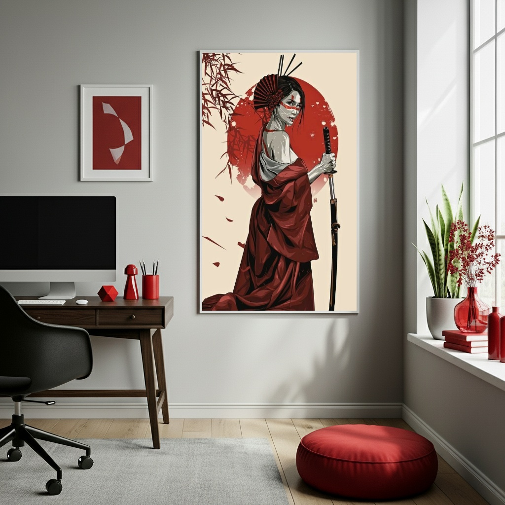 Quadro Decorativo Mulher Samurai - 70x50cm