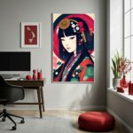 Quadro Decorativo Mulher Samurai Gueixa - 70x50cm