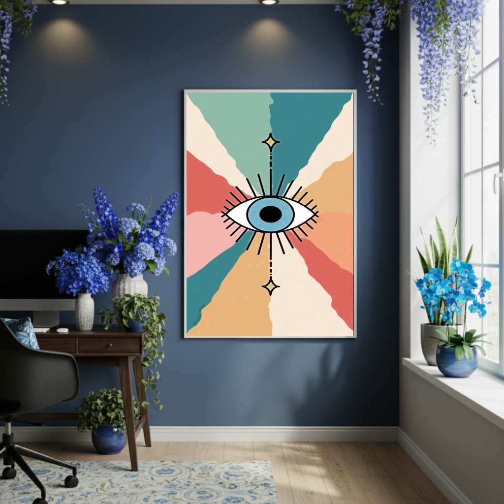 Quadro Decorativo Olho Grego Proteção - 70x50cm