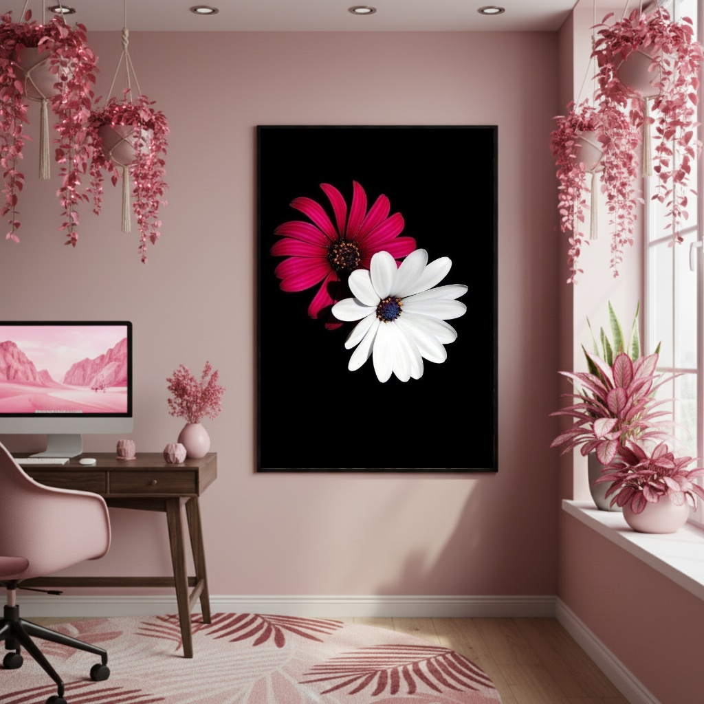 Quadro Decorativo Rosa E Branco - 70x50cm