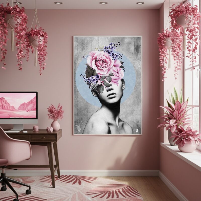 Quadro Decorativo Rosto De Flores - 70x50cm