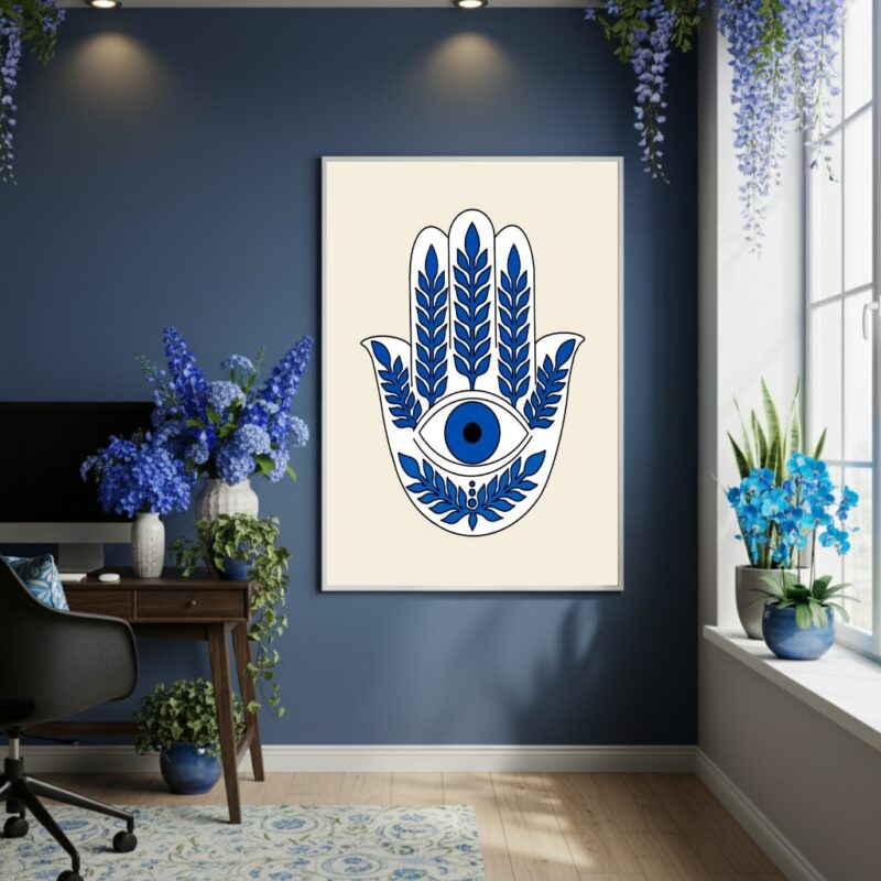Quadro Decorativo Símbolo Mão De Hamsá - 70x50cm