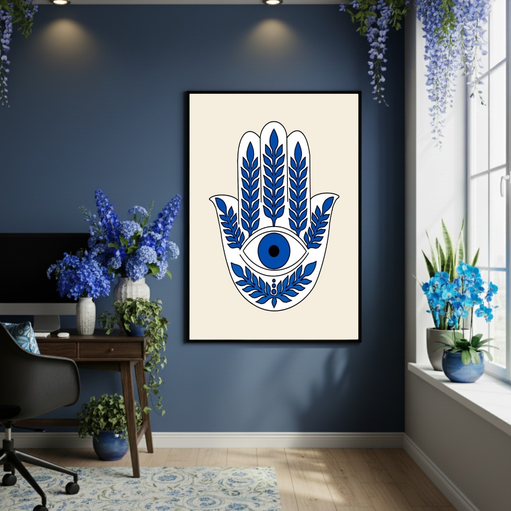 Quadro Decorativo Símbolo Mão De Hamsá - 70x50cm