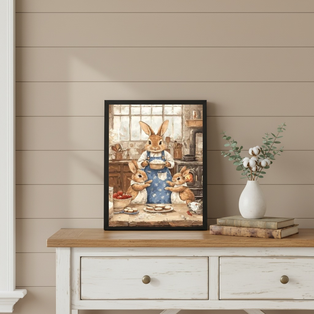 Quadro Decorativo Coelhinhos Na Cozinha