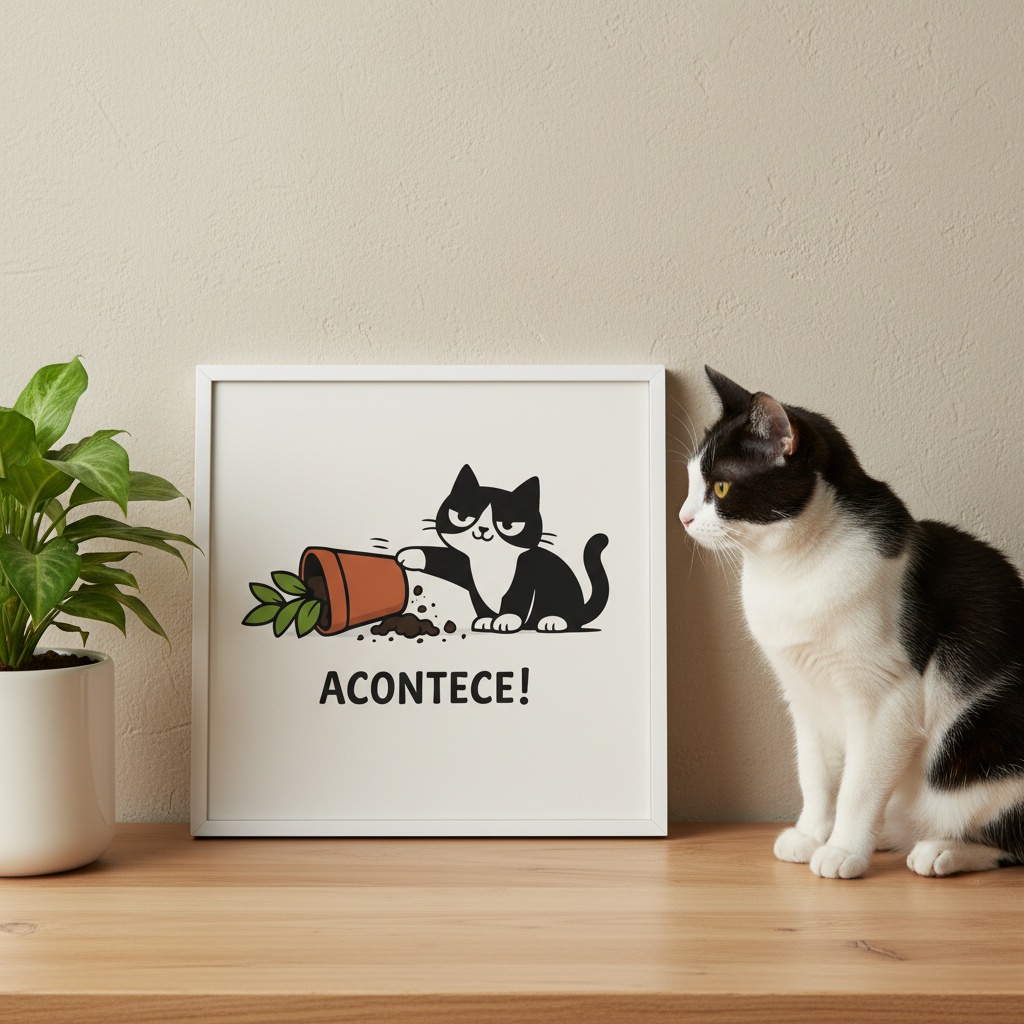 Quadro Decorativo Gatinho Arteiro - 33x33 cm