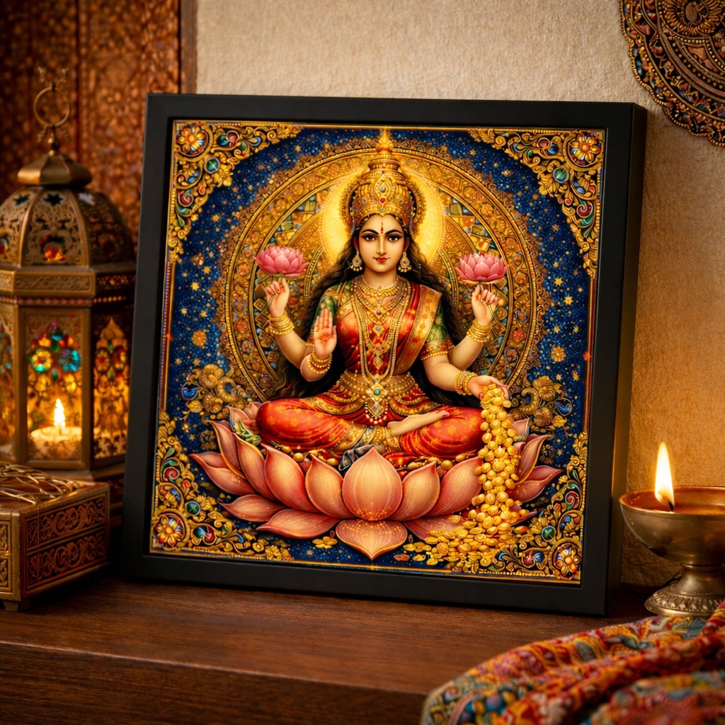 Quadro Deusa Lakshmi - 33x33 Cm