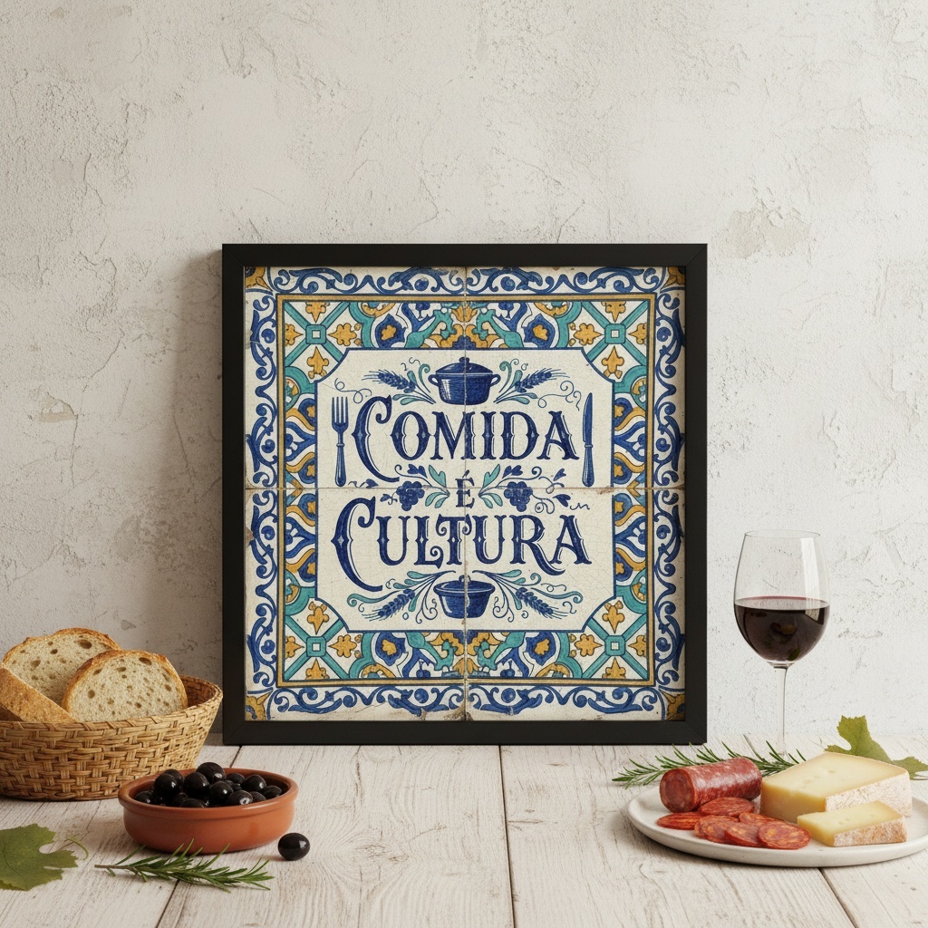 Quadro Estilo Azulejo Comida é Cultura - 33x33 Cm