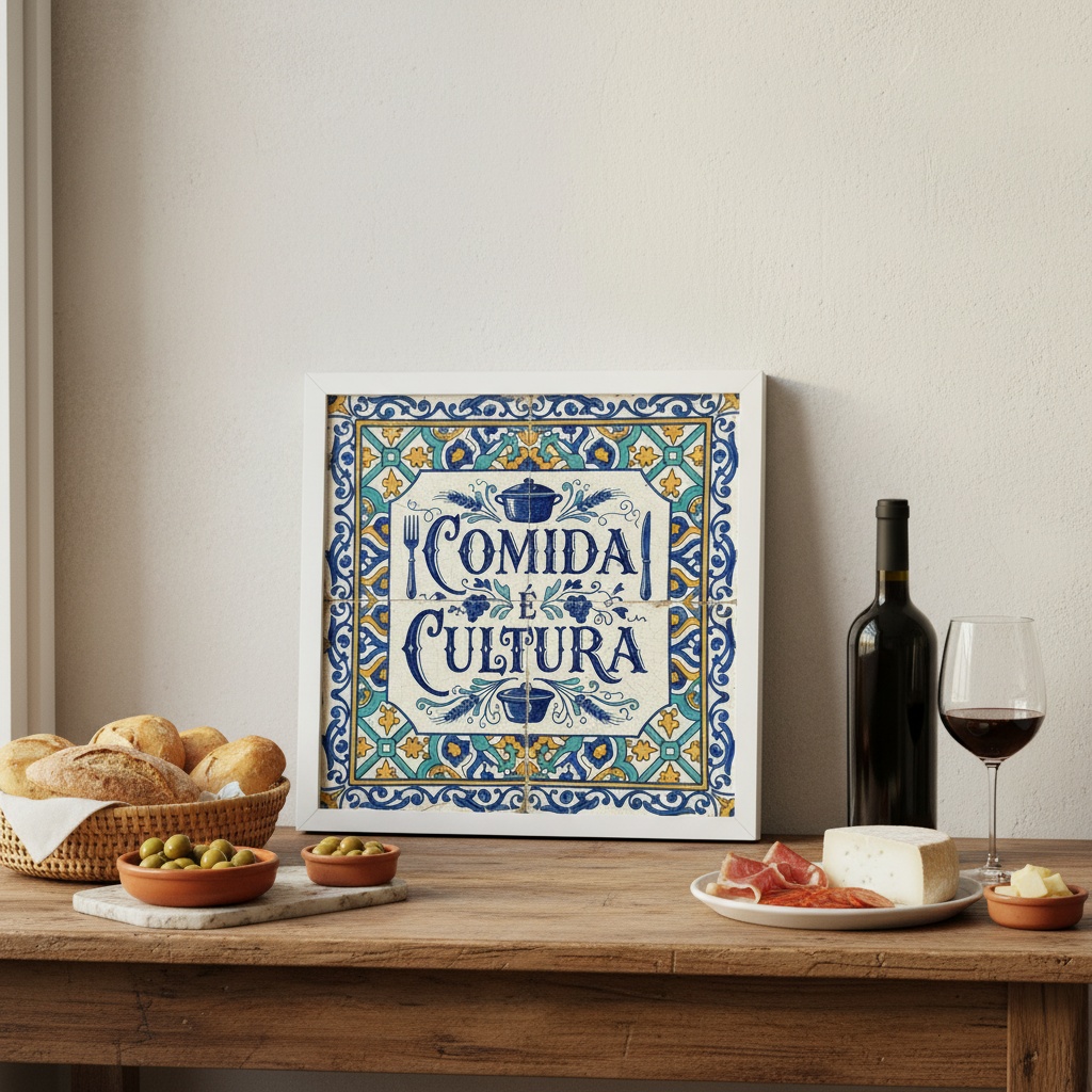 Quadro Estilo Azulejo Comida é Cultura - 33x33 Cm