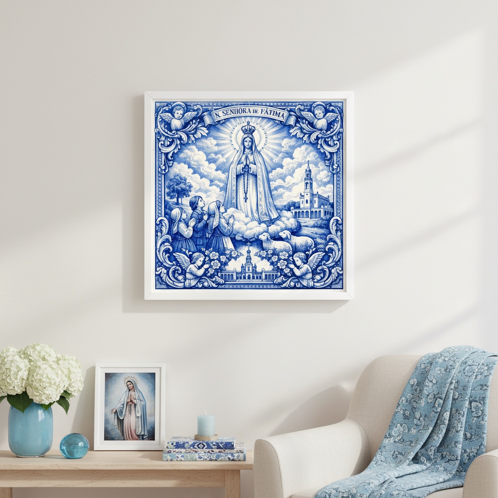 Quadro Estilo Azulejo N. Senhora de Fátima - 33x33 Cm