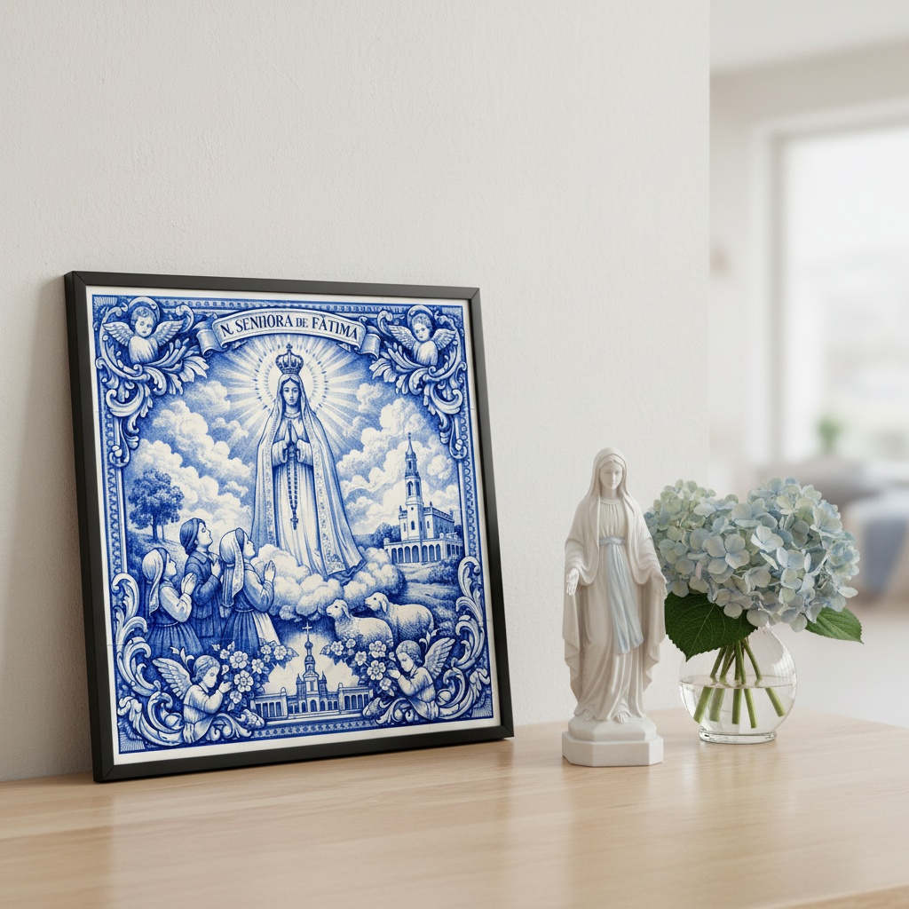 Quadro Estilo Azulejo N. Senhora de Fátima - 33x33 Cm