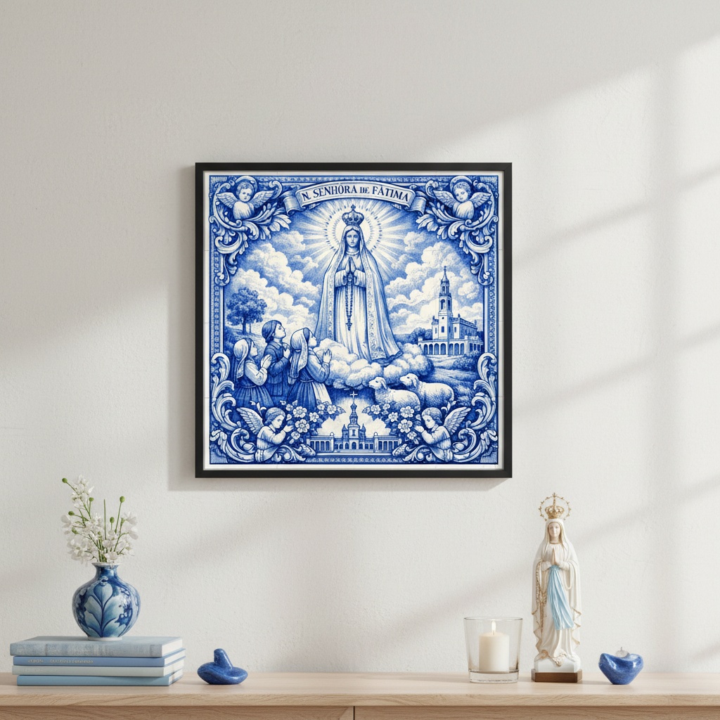 Quadro Estilo Azulejo N. Senhora de Fátima - 33x33 Cm