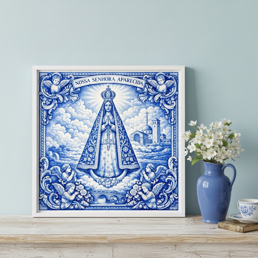 Quadro Estilo Azulejo Nossa Senhora Aparecida - 33x33 Cm