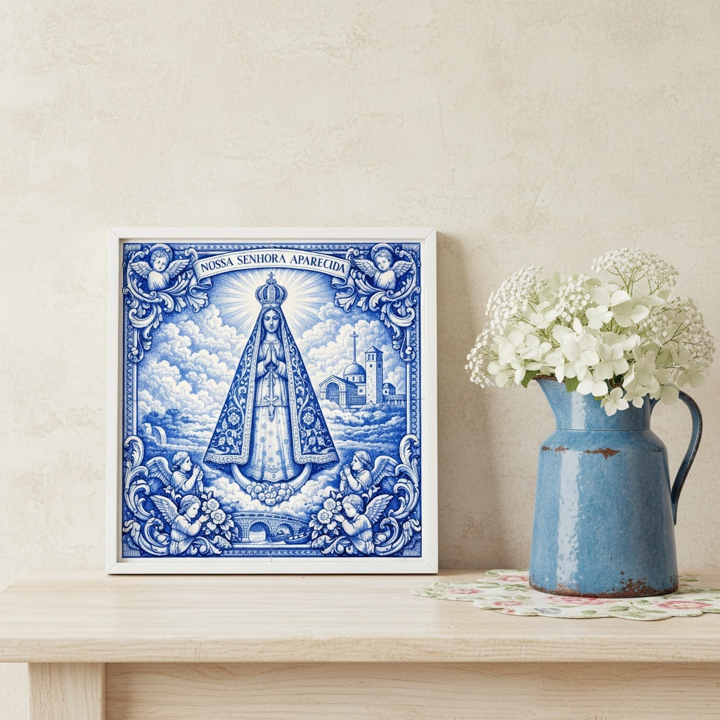 Quadro Estilo Azulejo Nossa Senhora Aparecida - 33x33 Cm