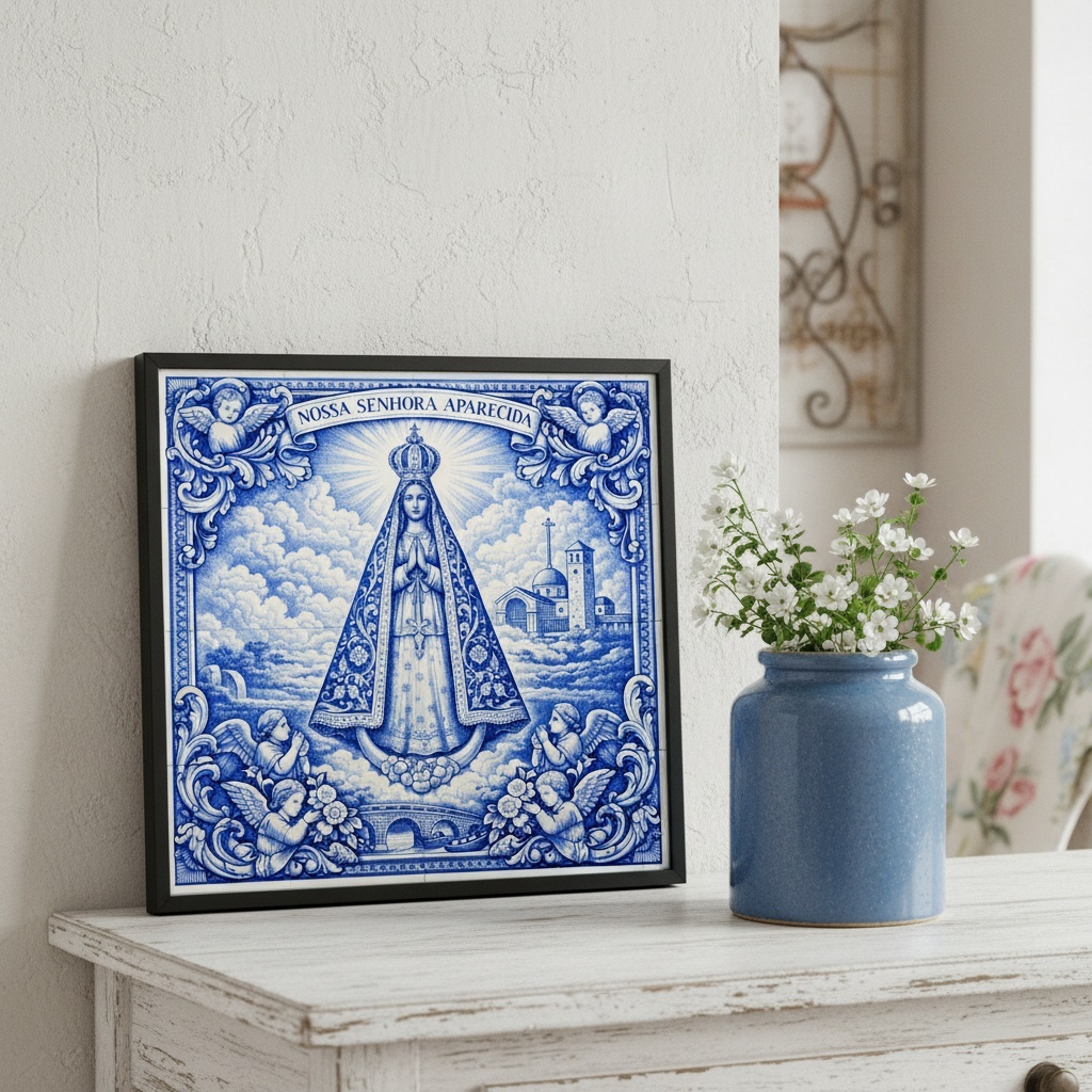 Quadro Estilo Azulejo Nossa Senhora Aparecida - 33x33 Cm