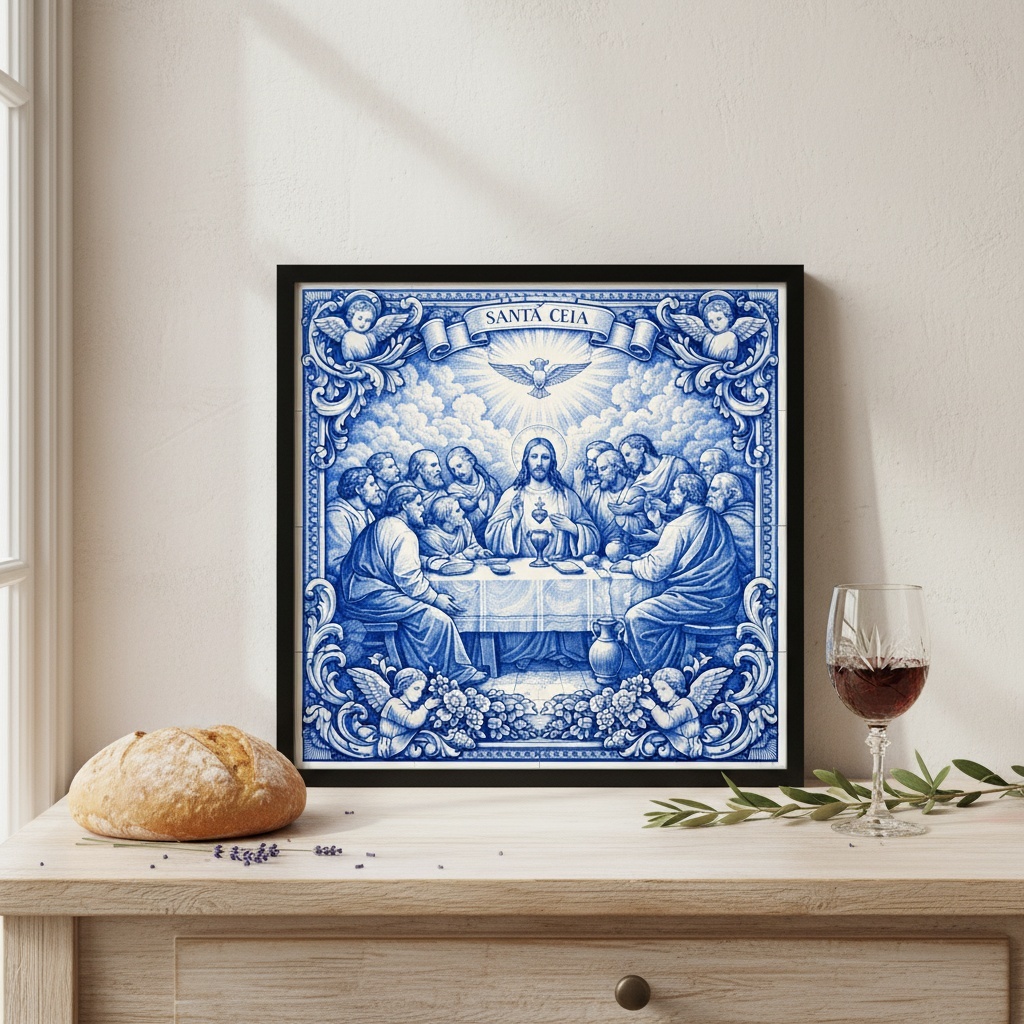 Quadro Estilo Azulejo Santa Ceia - 33x33 Cm