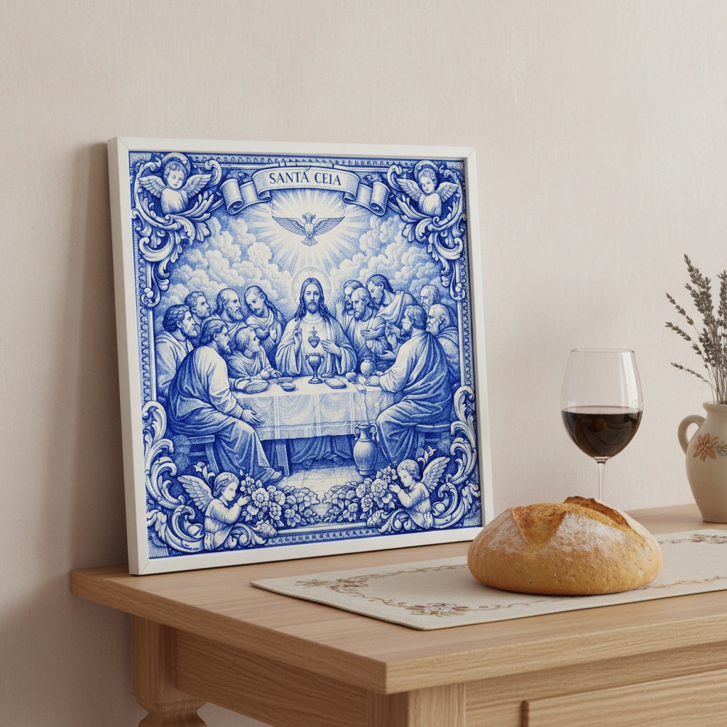 Quadro Estilo Azulejo Santa Ceia - 33x33 Cm