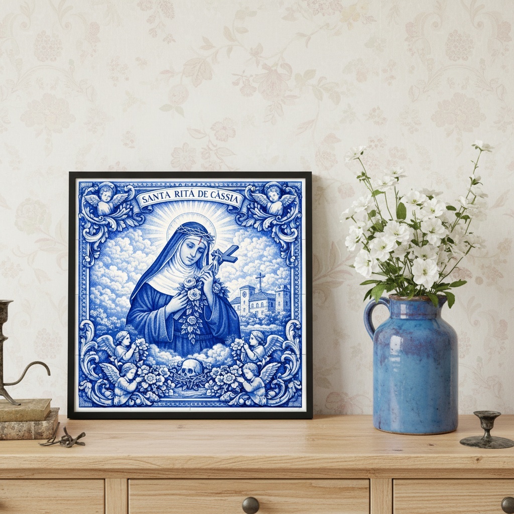 Quadro Estilo Azulejo Santa Rita - 33x33 Cm