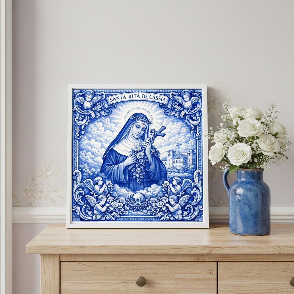 Quadro Estilo Azulejo Santa Rita - 33x33 Cm