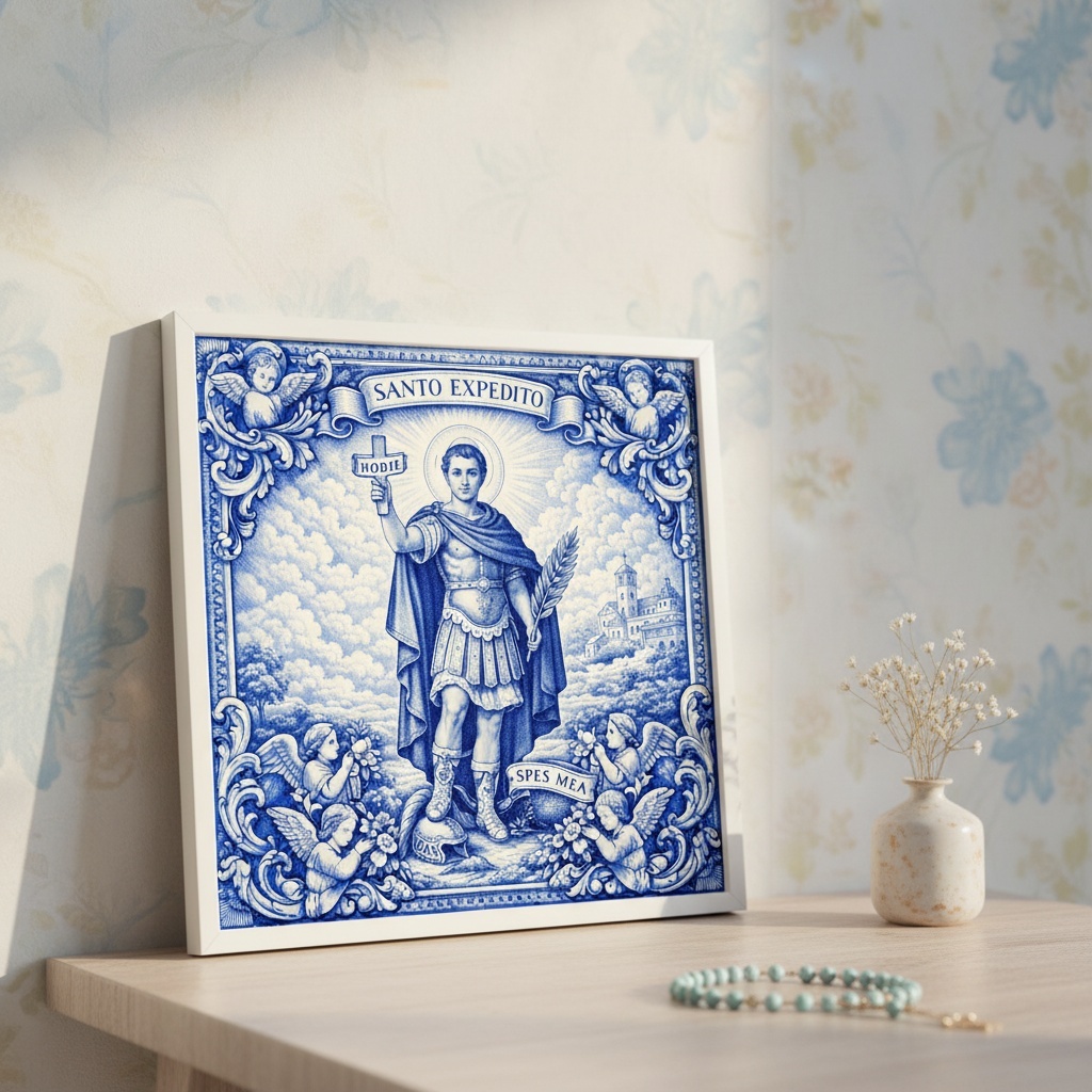 Quadro Estilo Azulejo Santo Expedito - 33x33 Cm