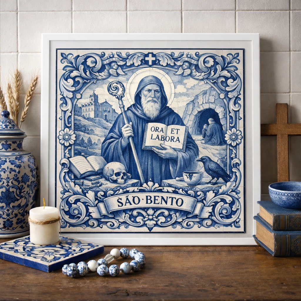 Quadro Estilo Azulejo - São Bento - 33x33 Cm