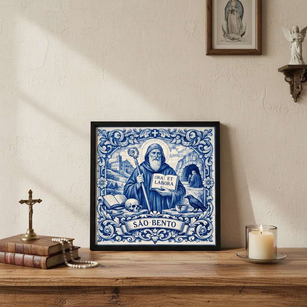Quadro Estilo Azulejo - São Bento - 33x33 Cm