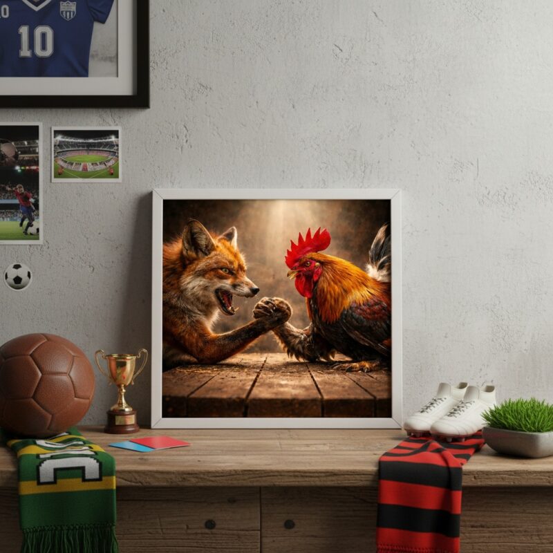 Quadro Galo x Raposa - 33x33 Cm
