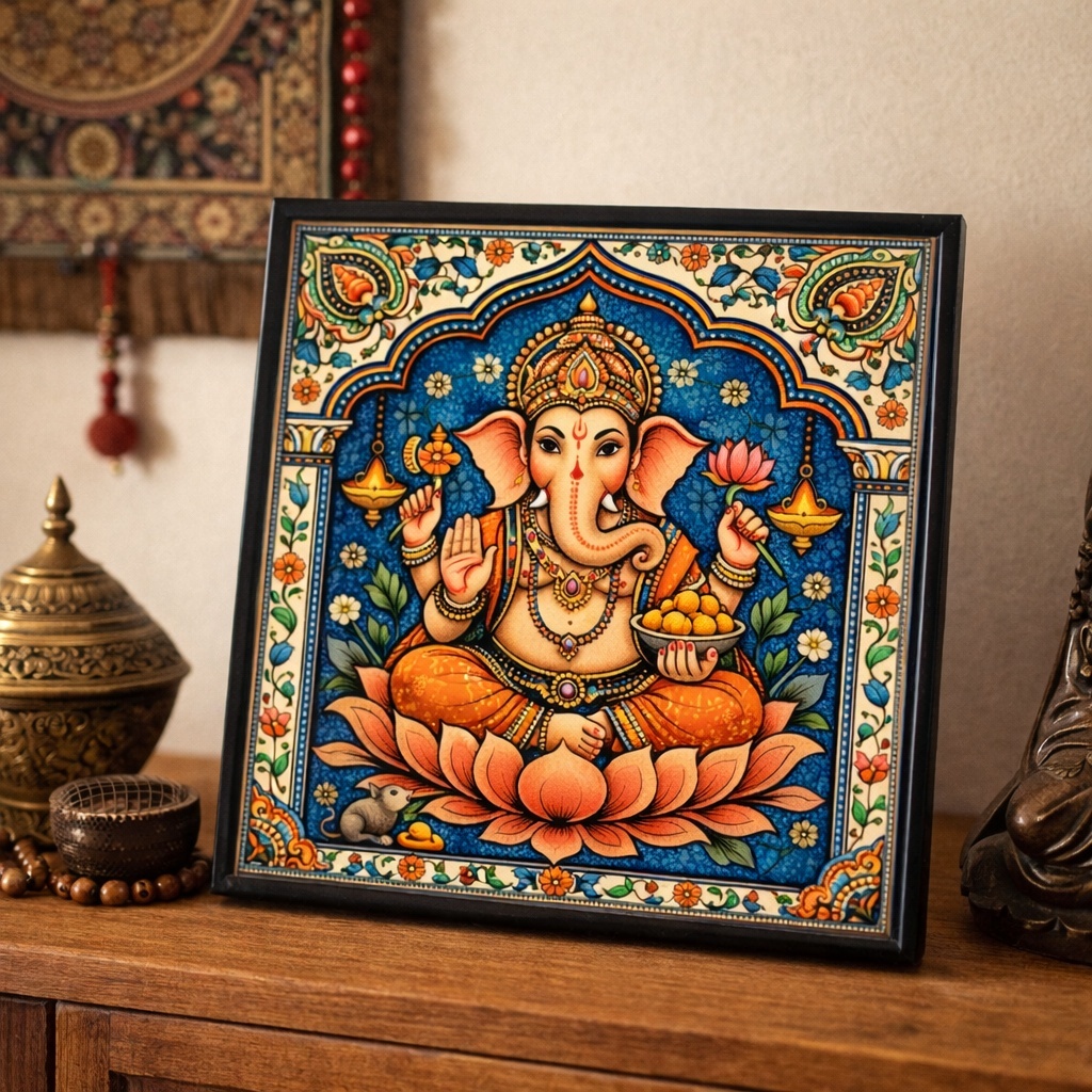 Quadro Ganesha Deusa Indiana - 33x33 Cm