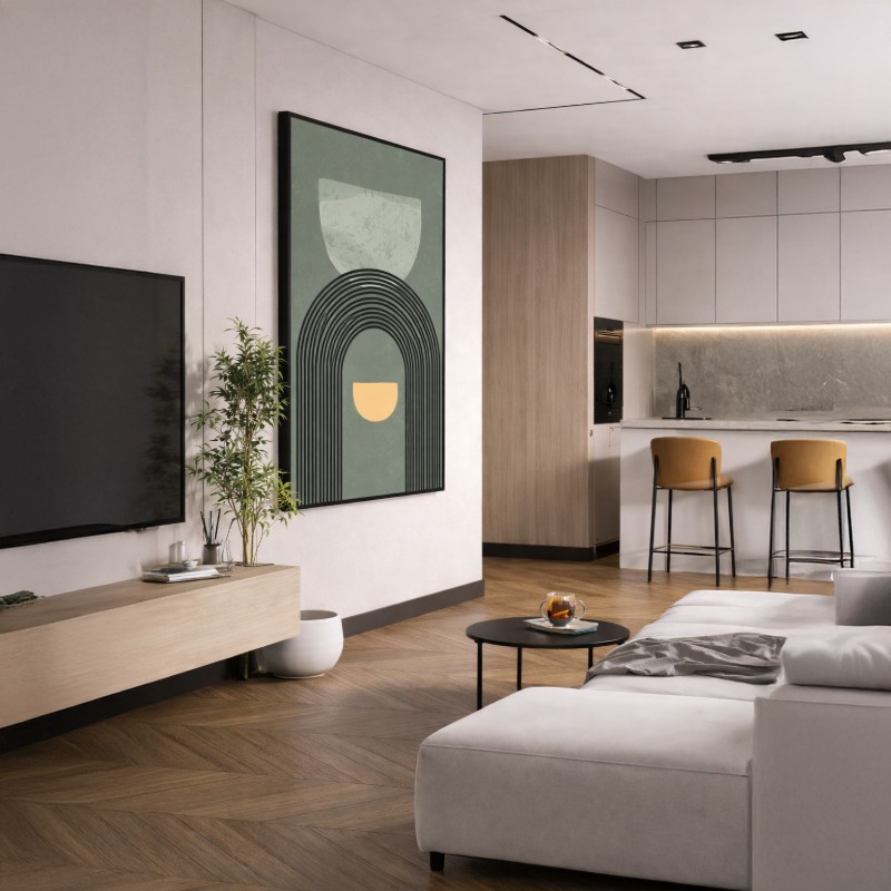 Quadro Canvas Abstract Arco Linear Minimalista